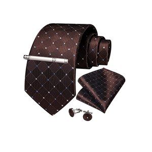 Men's Silk Tie + Pocket Square + Cufflinks + Tie Clip 4 Piece Set